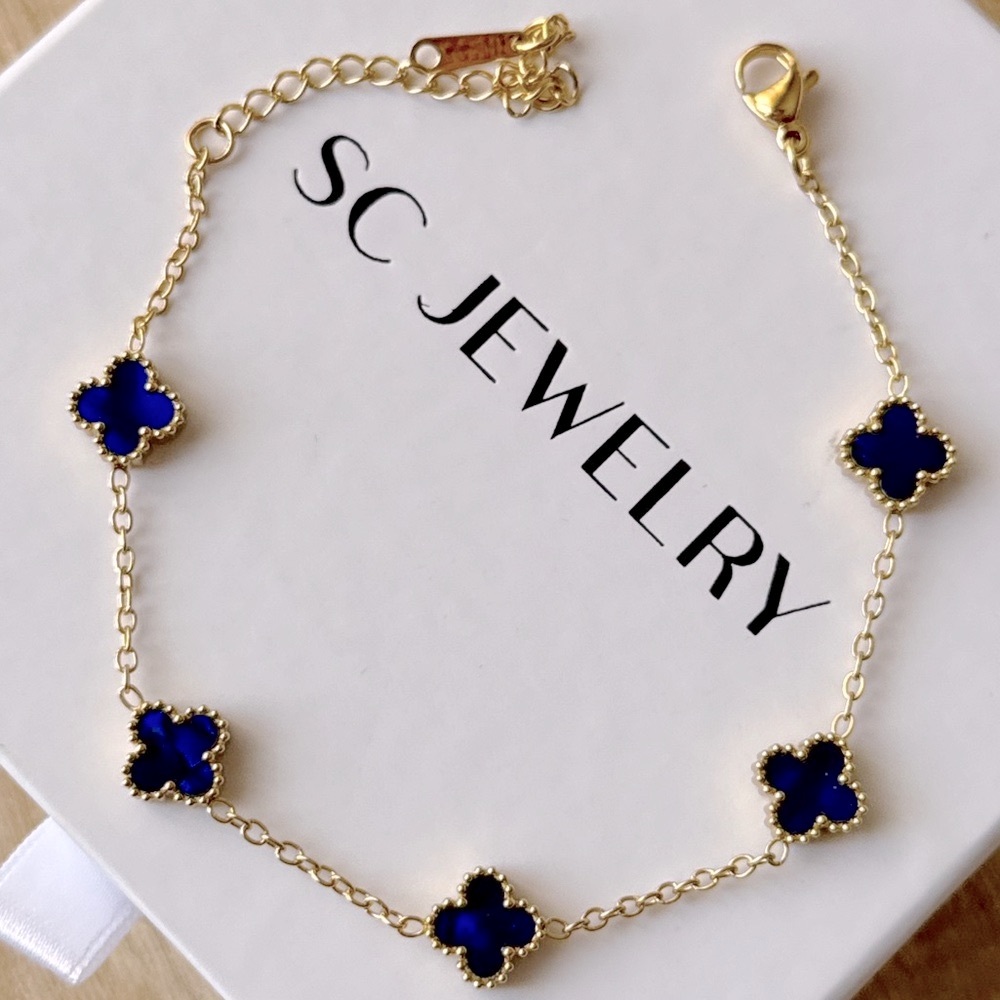 Royal Blue Petite Clover Bracelet Stainless Steel Double Sided
